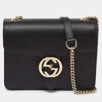 مملوكة مسبقًا Gucci Black Leather Dollar Interlocking G Crossbody Bag
