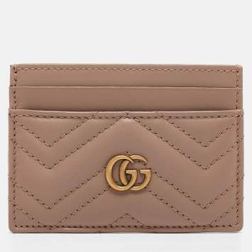 مملوكة مسبقًا Gucci Dusty Pink Matelassé Leather GG Marmont Card Holder