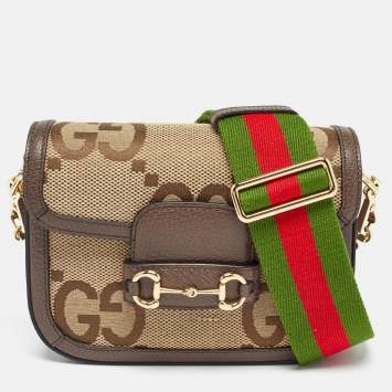 Pre Owned Gucci Beige/Brown GG Canvas Leather Horsebit 1955 Crossbody Bag