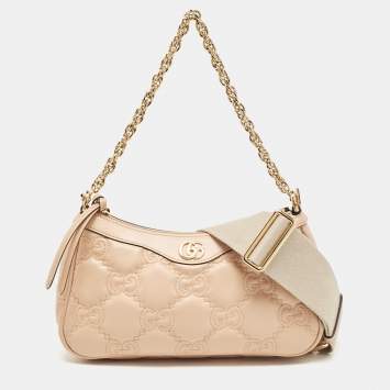 Pre Owned Gucci Rose Beige Matelasse Leather Small GG Shoulder Bag