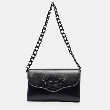 Pre Owned Gucci Black Leather Mini Monochrome Horsebit 1955 Shoulder Bag