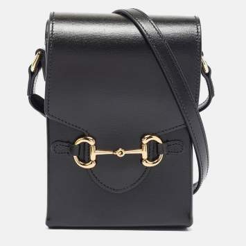 Pre Owned Gucci Black Leather Mini Horsebit 1955 Crossbody Bag