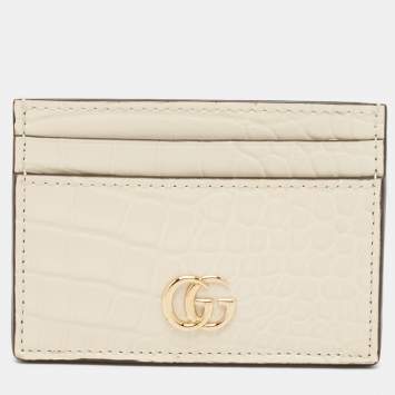 مملوكة مسبقًا Gucci Cream Alligator GG Marmont Card Holder