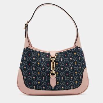 Pre Owned Gucci Blue/Pink GG Denim and Leather Jackie 1961 Bag