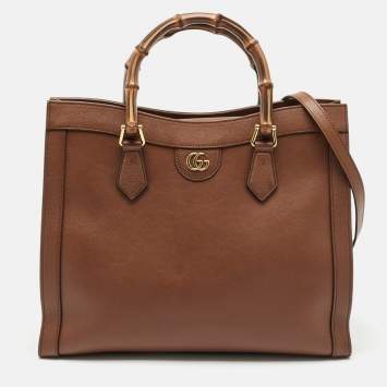 Pre Owned Gucci Brown Leather Medium Diana Tote