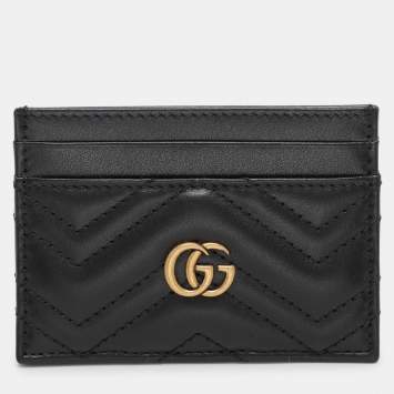 Pre Owned Gucci Black Leather GG Marmont Card Holder