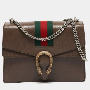 Pre Owned Gucci Brown Leather Medium Web Dionysus Shoulder Bag