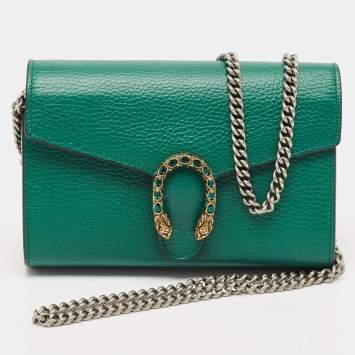 Pre Owned Gucci Green Leather Dionysus Wallet On Chain