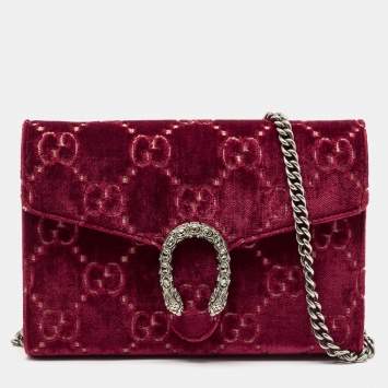 Gucci Red GG Velvet Mini Dionysus Wallet On Chain
