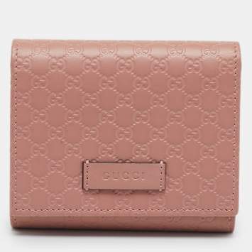 Pre Owned Gucci Dusty Pink Microguccissima Leather Trifold Wallet