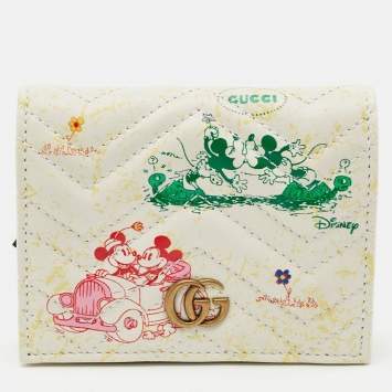Gucci x Disney Multicolor Matelassé Leather Mickey Minnie Mouse GG Marmont Card Case