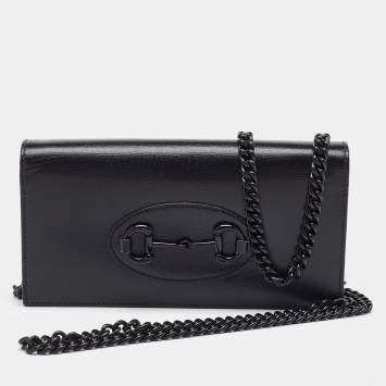 Gucci Black Leather Horsebit 1955 Wallet on Chain