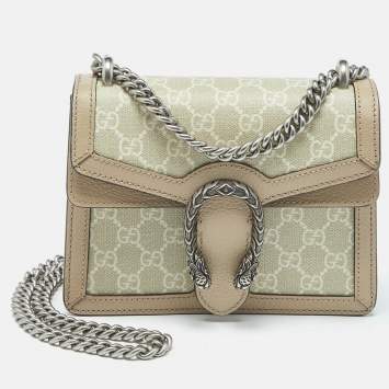 Gucci Beige GG Supreme Canvas and Leather Mini Dionysus Shoulder Bag