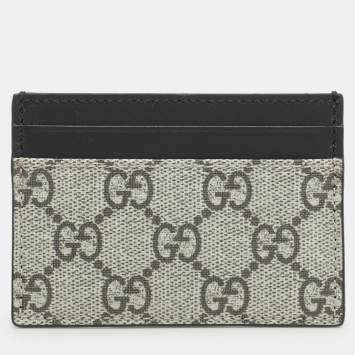 Gucci Black/Beige GG Supreme Canvas and Leather Card Holder