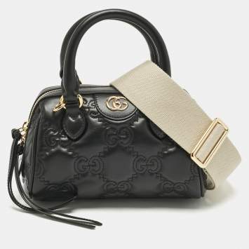 Pre Owned Gucci Black Jumbo GG Matelassé Leather Mini Boston Bag