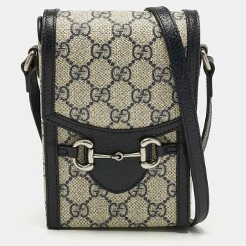 Gucci Beige/Navy Blue GG Supreme Canvas and Leather Mini Horsebit 1955 Bag
