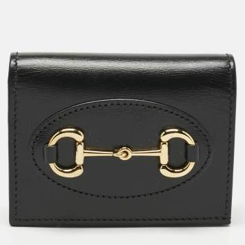 Pre Owned Gucci Black Leather Horsebit 1955 Flap Card Case