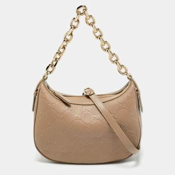 Pre Owned Gucci Beige Guccissima Leather Medium GG Emblem Shoulder Bag