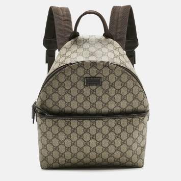 Pre Owned Gucci Beige/Brown GG Supreme Canvas and Leather Backpack
