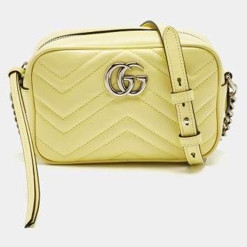 Pre Owned Gucci Yellow Matelassé Leather Mini GG Marmont Camera Bag 