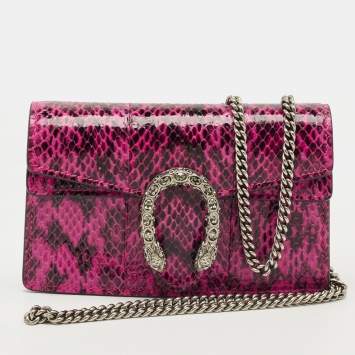 Pre Owned Gucci Pink Python Super Mini Dionysus Shoulder Bag