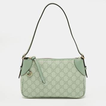 مملوكة مسبقًا Gucci GG Emblem Small Sage Green GG Coated Fabric Shoulder Bag