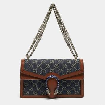 Pre Owned Gucci Dionysus Small Blue/Brown GG Denim and Leather Shoulder Bag