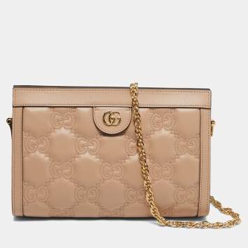 Pre Owned Gucci Small Beige GG Matelassé Leather Shoulder Bag