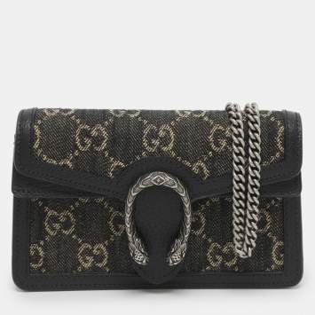 Pre Owned Gucci Dionysus Mini Black GG Denim and Leather Crossbody Bag