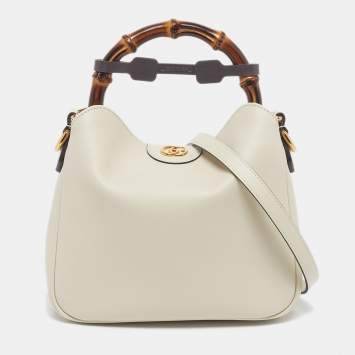 Pre Owned Gucci Bamboo Diana Small Off White Leather Hobo