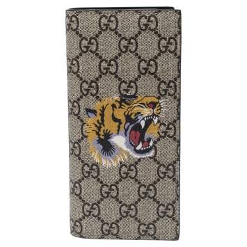 Pre Owned Gucci Beige GG Supreme Canvas Tiger Print Long Bifold Wallet
