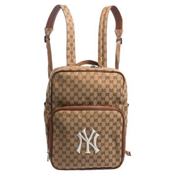Pre Owned Gucci Beige GG Canvas Medium NY Yankees Backpack 
