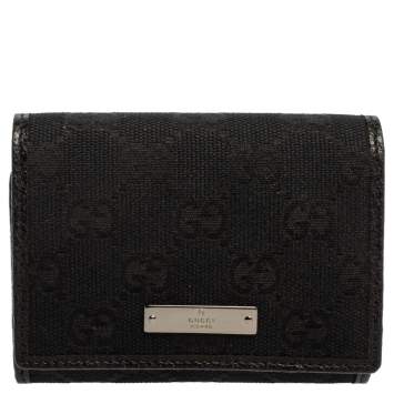 Pre Owned Gucci Black GG Canvas Flap Card Holder