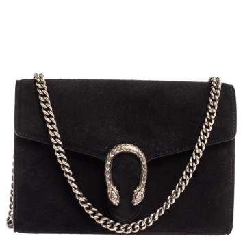 Pre Owned Gucci Black Suede Dionysus Wallet On Chain           