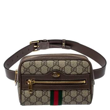 Pre Owned Gucci Beige/Ebony GG Supreme Coated Canvas and Leather Ophidia Belt Bag