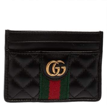 Pre Owned Gucci Black Quilted Leather GG Marmont Card Holder