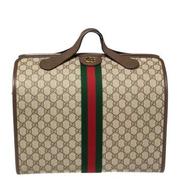 Pre Owned Gucci Beige/Brown GG Supreme Canvas and Leather Ophidia Duffel Bag