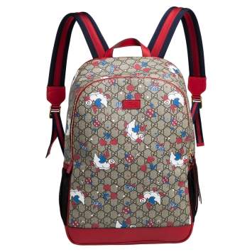 Pre Owned Gucci Red/Beige Canvas and Leather Duck Motif Diaper Backpack
