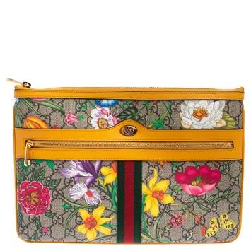 Pre Owned Gucci Multicolor Flora GG Supreme Ophidia Pouch 