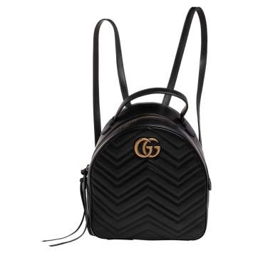 Pre Owned Gucci Black Quilted Leather GG Marmont Backpack