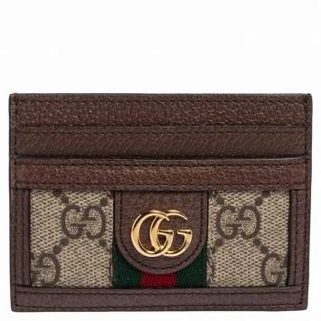 Pre Owned Gucci Beige/Ebony GG Supreme Coated Canvas and Leather Ophidia GG Card Holder