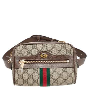 Pre Owned Gucci Beige Coated Canvas And Leather Ophidia Belt Bag