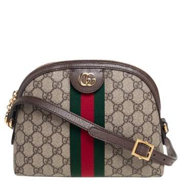 Pre Owned Gucci Beige/Ebony GG Supreme Canvas and Leather Small Ophidia Crossbody Bag