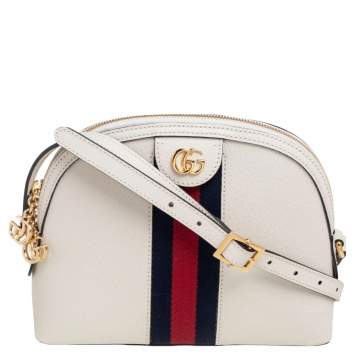Pre Owned Gucci White Leather Small Ophidia Shoulder Bag
