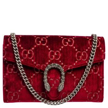 Pre Owned Gucci Red GG Velvet Mini Dionysus Wallet On Chain