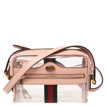 Pre Owned Gucci Pink PVC and Leather Mini Ophidia Transparent Shoulder Bbag