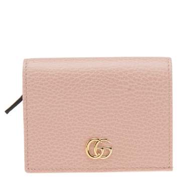 Pre Owned Gucci Pink Leather GG Marmont Flap Compact Wallet