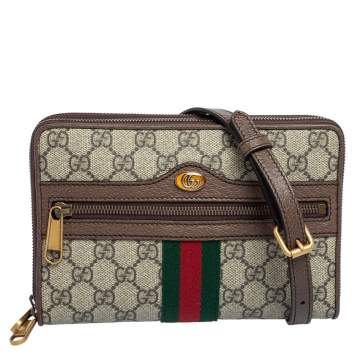 Pre Owned Gucci Beige/Brown GG Supreme Canvas and Leather Ophidia Crossbody Bag