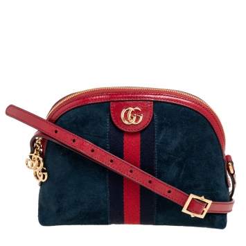 Pre Owned Gucci Navy Blue/Red Suede and Leather Small Ophidia Shoulder Bag