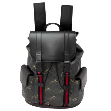 Pre Owned Gucci Black/Grey GG Supreme And Leather Tiger Backpack